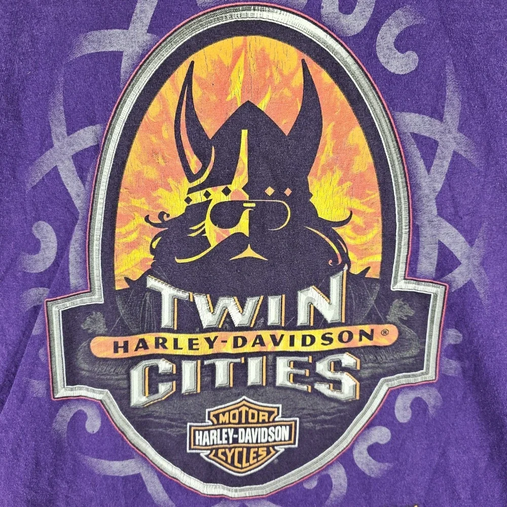 Harley-Davidson Twin Cities Minnesota T-Shirt‎ Menx XL Purple Viking Flames 2010
